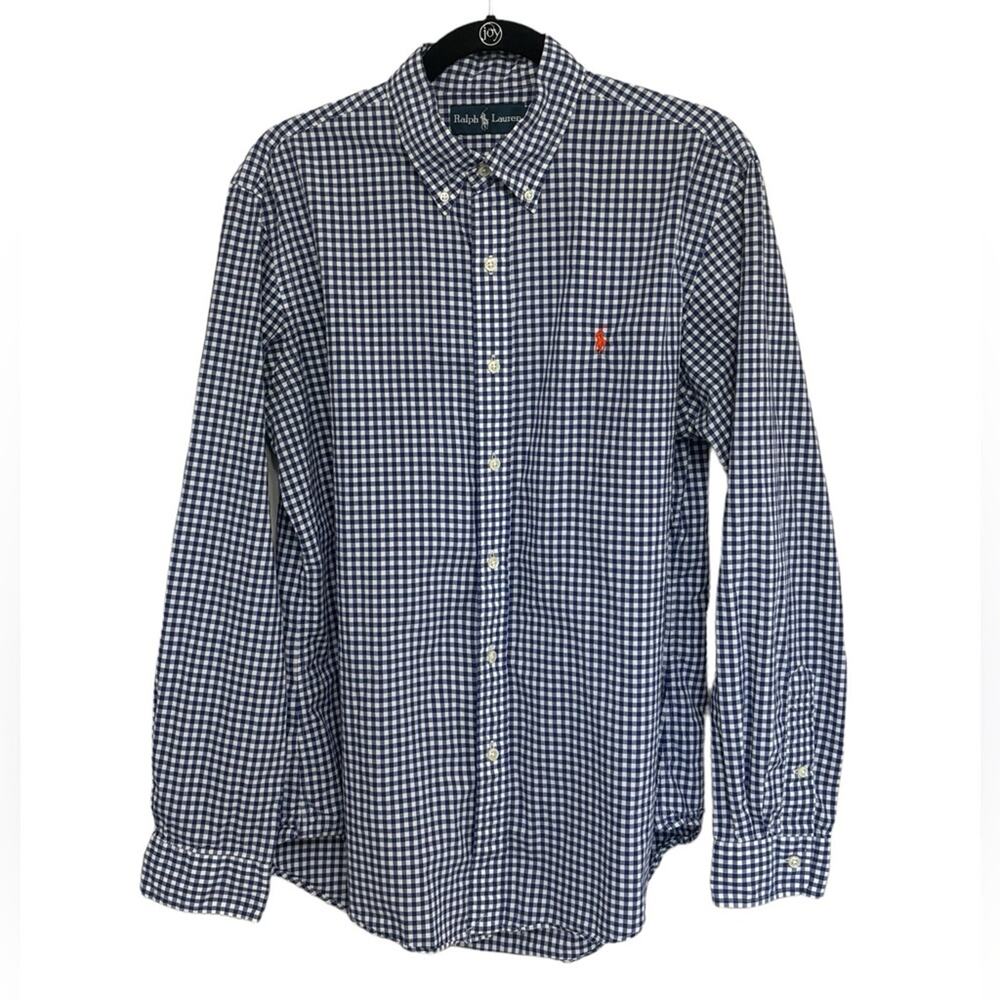Ralph Lauren Blue and White Check Button Down - Size L